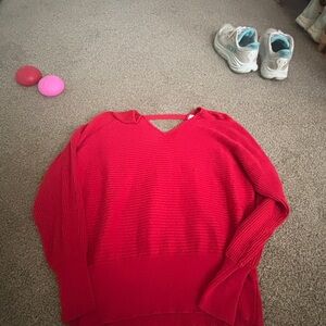 Elegant Red V-Neck Sweater for Women